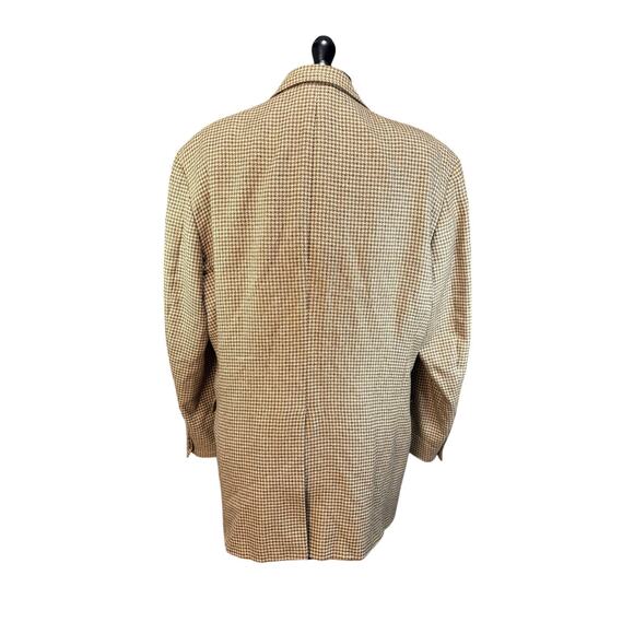 Vintage Burberry Sport Coat - Union Made in USA Tan Houndstooth 90s Silk / Wool - Picture 3 of 13